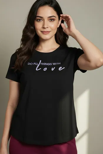 Buy Zivame 2 Mile Fashion Knit Cotton Lounge Top - Black Beauty